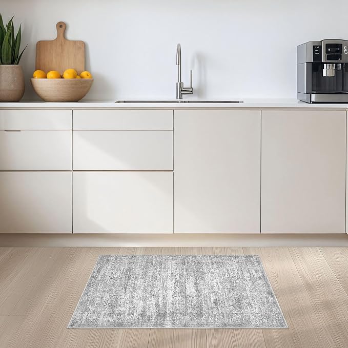 DMOYEST 2x3 Entryway Area Rug: Washable Neutral Modern Abstract Small Rug - Non-Slip Low Pile Throw Indoor Carpet for Entrance Kitchen Front Door Mat Bathroom Entry Kids Room - Vintage Grey