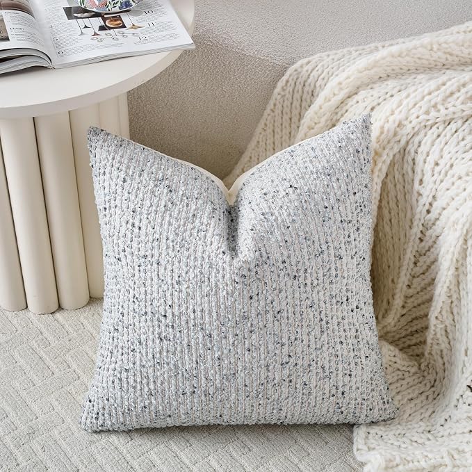 DEZENE Striped Throw Pillow Covers 20x20 Set of 2 Blue Textured Boucle Chic Morden Boho Accent Farmhouse Square Decorative Couch Pillow Covers for Home Decor Bed Sofa Living Room