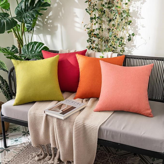 MIULEE Pack of 2 Decorative Outdoor Solid Waterproof Throw Pillow Covers Spring Valentine Faux Linen Garden Farmhouse Cushion Cases for Patio Tent Balcony Couch Sofa 16x16 Inch Blush Pink