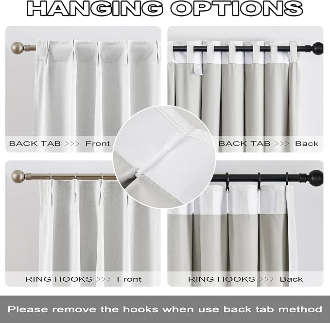 DUALIFE Pinch Pleated Blackout Curtains 120 Inch Long 10ft, Accordion Style Thermal Insulated Drapes with Hooks, Back Tab Ceiling Traverse Curtains for Living Room, Greyish White,40x120, 2 Panels