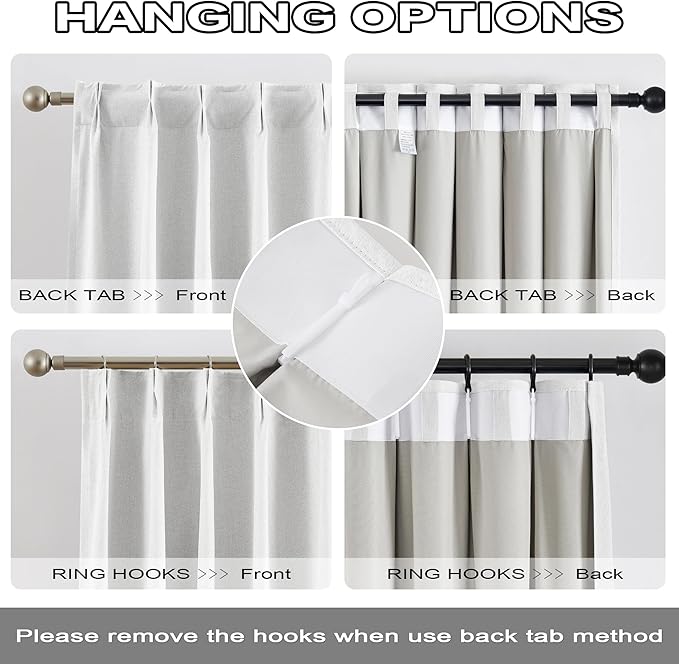DUALIFE Pinch Pleated Blackout Curtains 132 Inch Long 11ft, Accordion Style Thermal Insulated Drapes with Hooks, Back Tab Ceiling Traverse Curtains for Living Room, Greyish White,40x132, 2 Panels