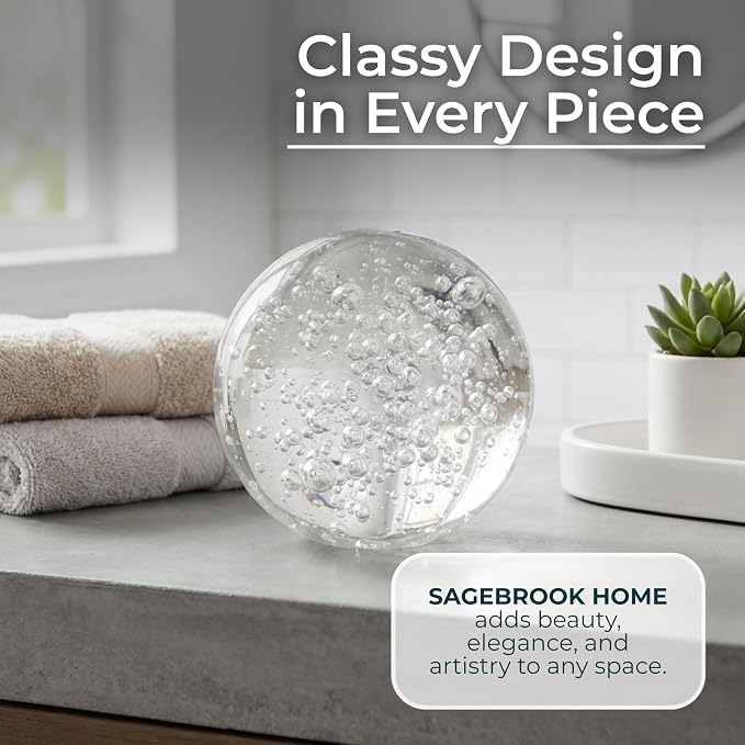 Glass Orb Ball Decorative Sphere – Paperweight Decorative Object for Desk, Shelf, or Tabletop, Living Room Placement, Bubble Design Home Decor Accent Adds Sculptural Interest – 4", Clear & Frost