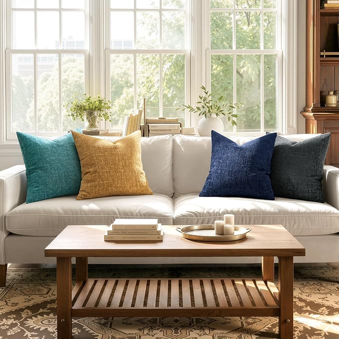 MIULEE Decorative Throw Pillow Covers 20x20 Pack of 2 Teal Blue Spring Couch Pillow Covers Soft Cozy Textured Chenille Pillowcases for Home Decor Sofa Living Room Cushion Bedroom