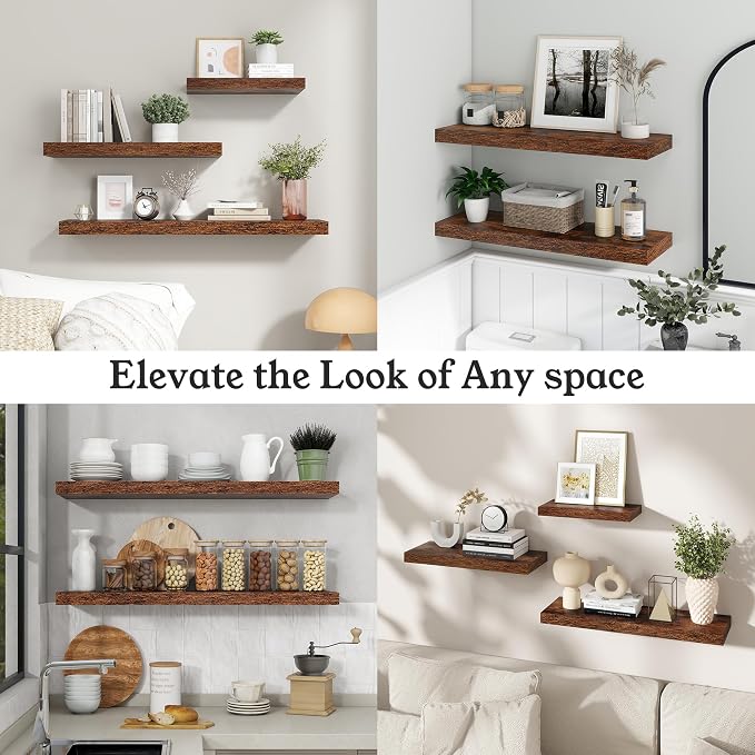 Floating Shelves for Wall, 9.3" Deep Wall Mounted Wood Shelves for Bathroom, Bedroom, 48" Width, 1 Pc