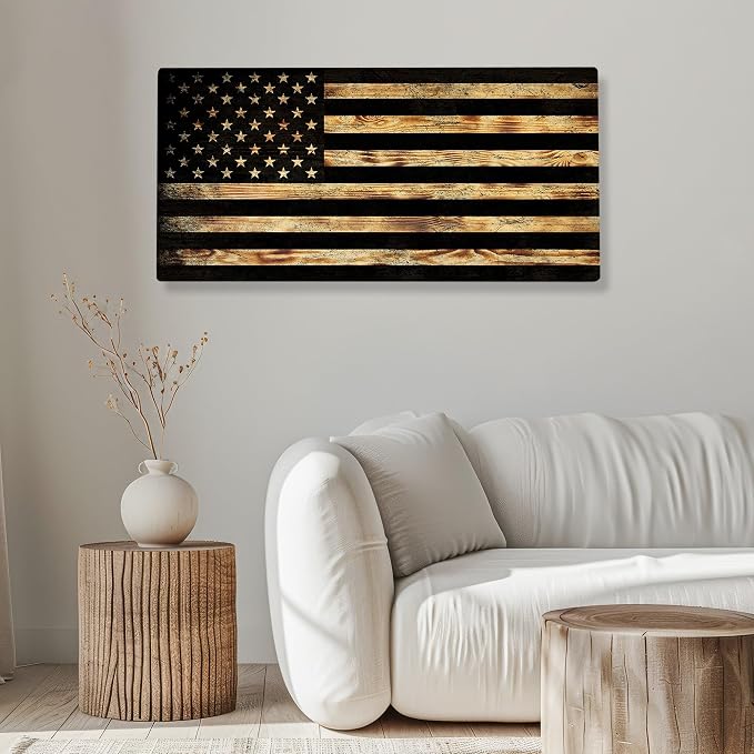 CornholeAce Burnt Wood USA Flag - Premium Wood American Flag Wall Art – UV Printed on Baltic Birch Plywood (47.75" x 23.75") – Easy-Mount | Made in USA