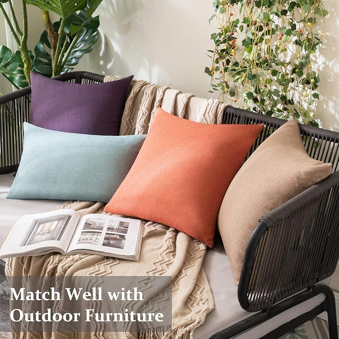 MIULEE Pack of 2 Decorative Outdoor Solid Waterproof Throw Pillow Covers Spring Faux Linen Garden Farmhouse Cushion Cases for Summer Patio Tent Balcony Couch Sofa 20x12 Inch Teal
