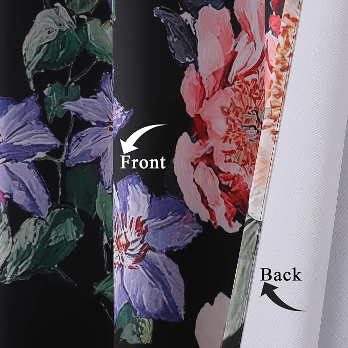 Estelar Textiler Boho Floral Blackout Curtains 72 Inches Long 2 Panels,Morning Glory Pattern Thermal Insulated Room Darkening Window Grommet Drapes for Living Room,52" Wx72 L