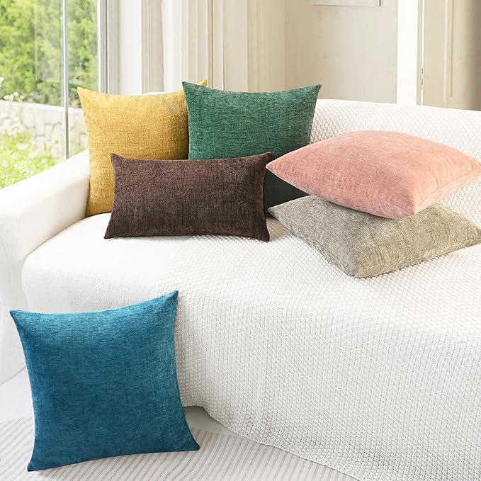 CaliTime Throw Pillow Covers Decorative 18 X 18 Inches Pack of 2 Cozy Chenille Cushion Cases for Couch Sofa Bed Living Room Home Gold