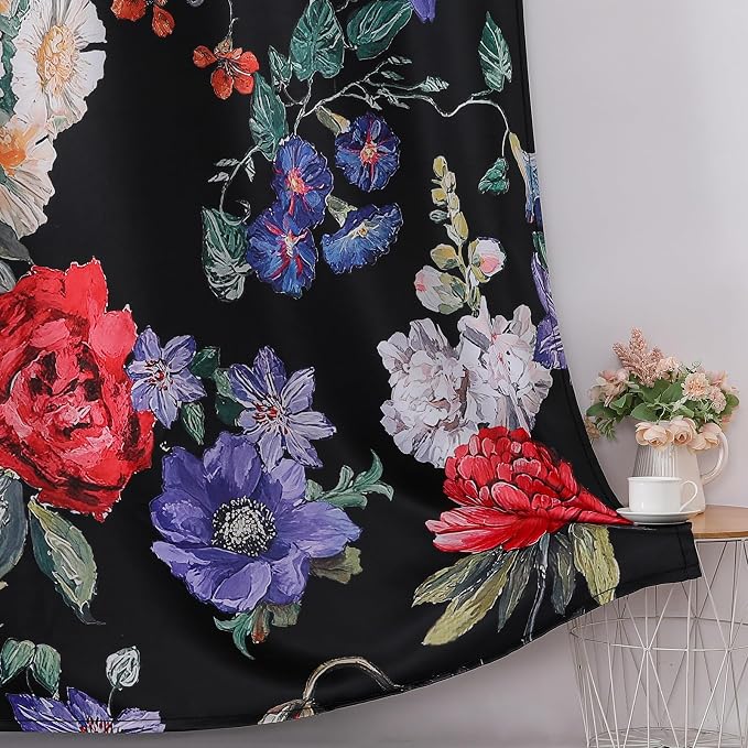 Estelar Textiler Blackout Boho Floral Curtains 108 inch Length 2 Panels Set，Rustic Vintage Flowers Print Patterned Black Out Curtains Thermal Insulated Window Drapes for Bedroom/Living Room,52Wx108L