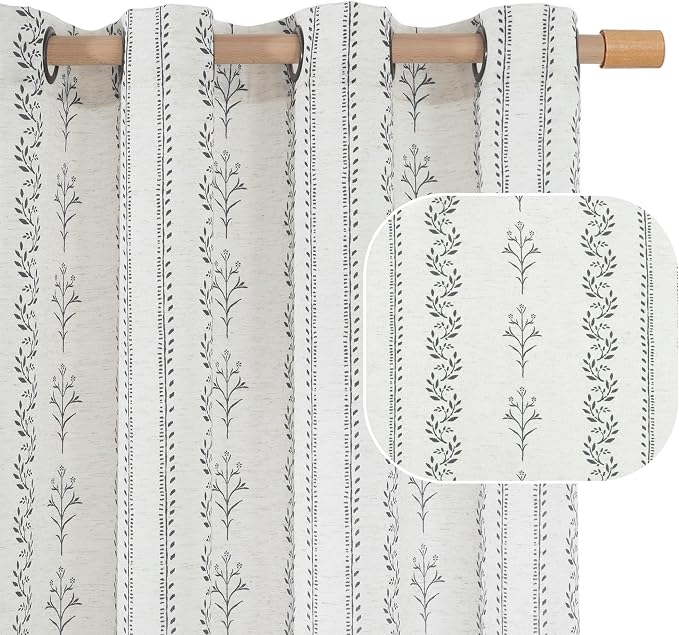 BGment Boho Curtains for Living Room - Bohemain Grey Semi Sheer Curtains 96 Inch Length Light Filtering Grommet Window Drapes for Farmhouse Bedroom, Each 52 Inch Wide, 2 Panels Set
