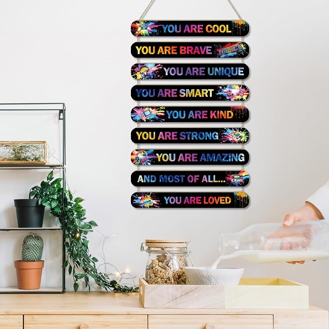 MONALET Gaming Gamer Inspirational Wall Decor for Boys Kids Game Room Playroom Office Nursery, You Are Loved Hanging Wooden Signs Decorations, Positive Affirmations Wall Art Wood Plaque 9Pcs 12x19
