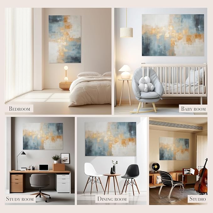 Soon Global 8-Pack Acoustical Wall Panels, 48 X 32 Inches Art Acoustic Panels, Decorative Acoustic Panels, Acoustic Wall Panels, Sound Absorbing Wall Art, Teal Aura