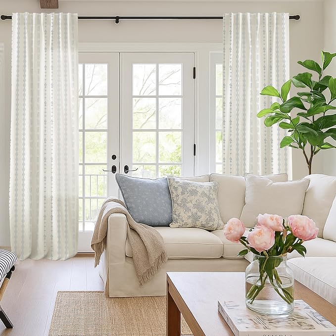 Light Blue Coastal Curtains for Bedroom Living Room Decor,Boho Cowgirl Floral Pattern Sheer Beach Farmhouse Linen Grandmillennial Grand Millenial Beachy Curtain Drapes 84 Inch Length 2 Panels Set