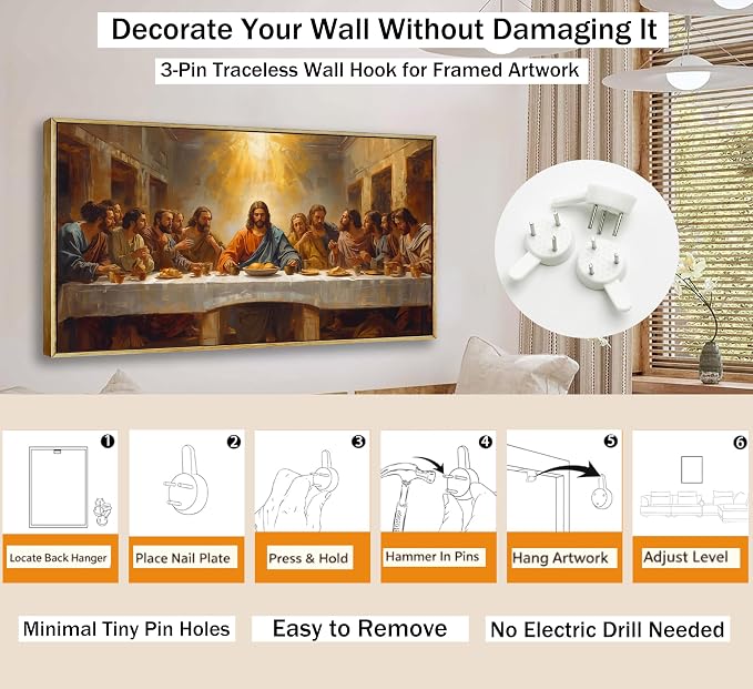 Large The Last Supper Framed Wall Art, Jesus Christ Religious Canvas Print Poster, Christian Wall Decor for Church Living Room Bedroom, Biblical Home Decoration