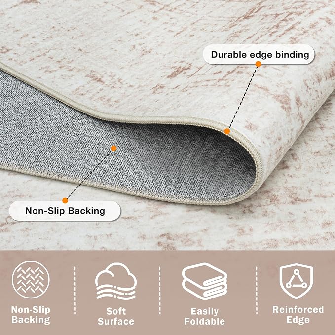 5x8 Area Rugs for Living Room Washable Rug: Anti-Skid Abstract Modern Living Room Rug Soft Thin Carpets Indoor Floor Non-Shedding Carpet for Bedroom Dining Farmhouse Nursery Beige White