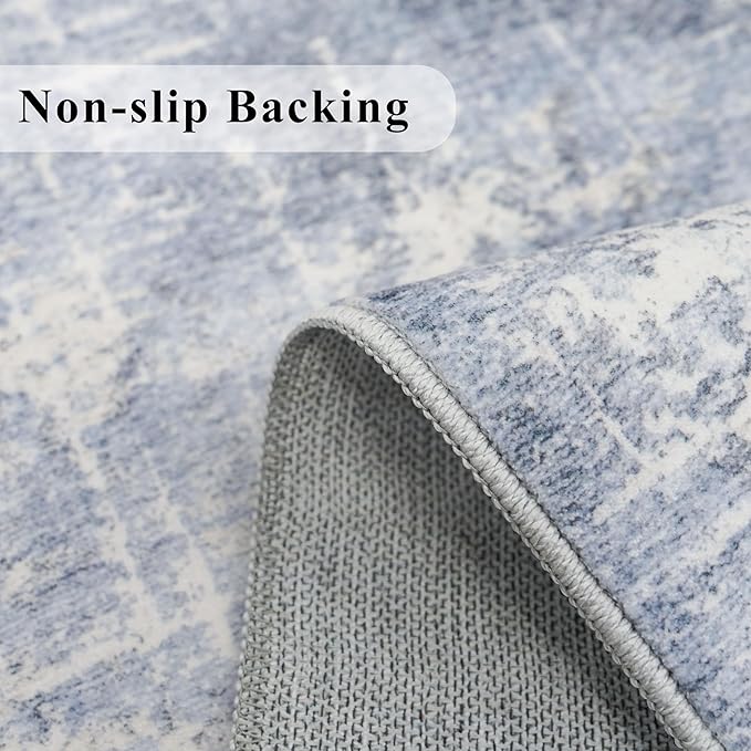 Washable 12ft Hallway Runner Rug: Non-Slip 2'6x12 Kitchen Rugs Low-Pile Entryway Rug Runner Abstract Soft Bedroom Floor Mat Farmhouse Carpet for Bathroom Living Room Dining Room(2'6x12,Blue/Ivory)