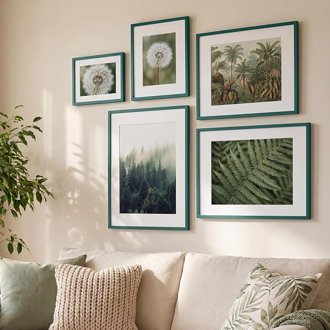 5x7 Dark Green Picture Frame for 4x6 Photo, Aluminum Frame, Dark Green | Deep Green Metal Wall Frame for Gallery, Desk, or Gift Giving | Shatterproof Glass & Wall Kit, Minimalist