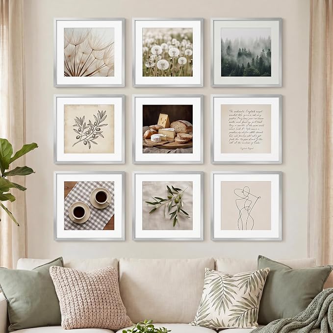 8x8 Square Picture Frame for 4x4 Photo, Minimalist Aluminum Frame, Silver | Sleek Silver Square Frame with 4x4 Opening for Wall Display, Tabletop, or Gallery Wall | Wall Kit Included