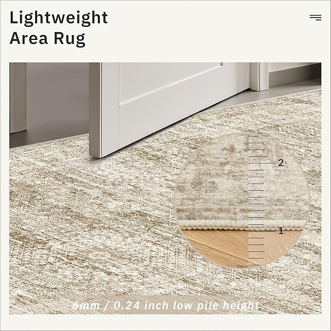Soalmost 8ft Round Rug Brown/Ivory, Living Room Circle Rug Vintage Round Area Rug Non Slip Indoor Carpet for Apartment