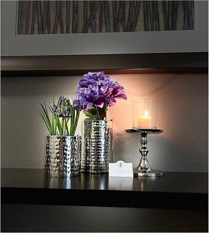 Hosley Aluminum Metal Decorative Pillar Candle Holder Silver Finish for Candles or Display, 5Inch High - Ideal for Weddings, Parties, Events, Home Decor, Gifts, Elegant