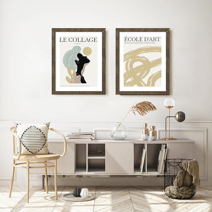 Picrit 22x28 Picture Frame 3 Pack, Wooden Brown Rustic Poster Frame, Display Poster 18 x 24 with Mat or 22 x 28 without Mat for Horizontal or Vertical Wall Mounting