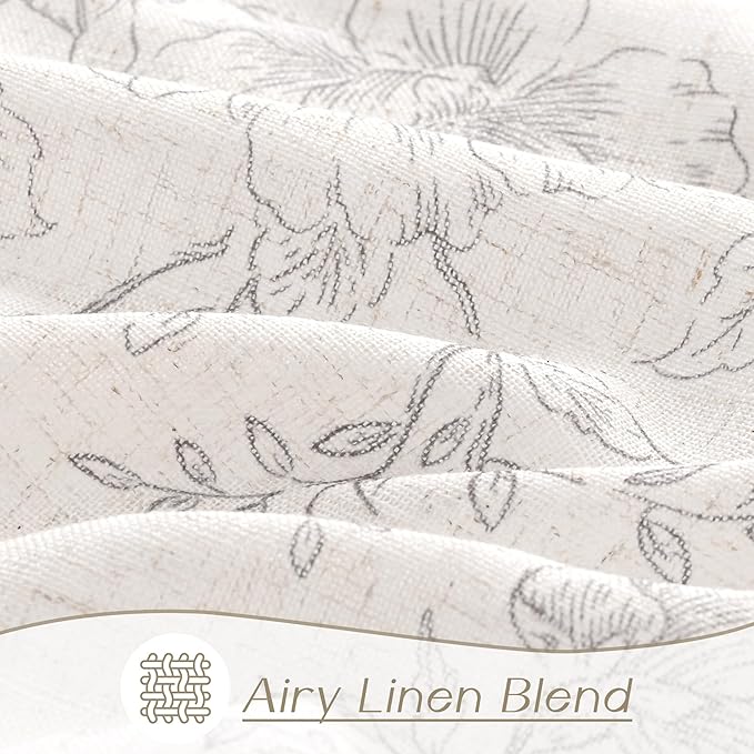 Vintage Floral Curtains 80 inch Length 2 Panels Set for Living Room Grey and Cream Printed Curtains Back Tab Neutral Farmhouse Bedroom Curtains Cottage Style Pretty Flower Patterned Linen Drapes