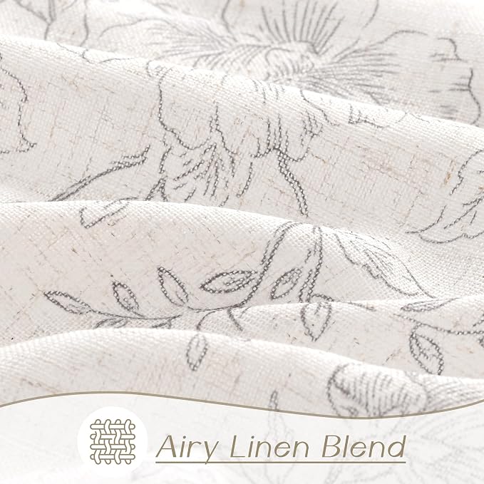 Meikelor Vintage Floral Curtains, 72 inch Length, 2 Panels Set, Grey and Cream Printed, Back Tab, Neutral Farmhouse, Cottage Style, Pretty Flower Patterned Linen Drapes