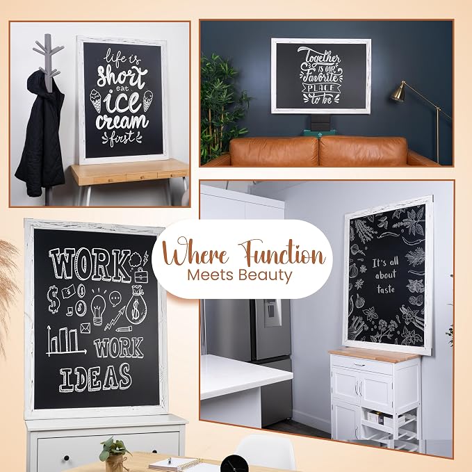 Loddie Doddie Magnetic Chalkboard - 46 x 34.5 in, White Rustic Frame, Mounting Hardware - Erasable Chalkboard Calendar - Magnetic Bulletin Board Message Center - Menu Board for Kitchen