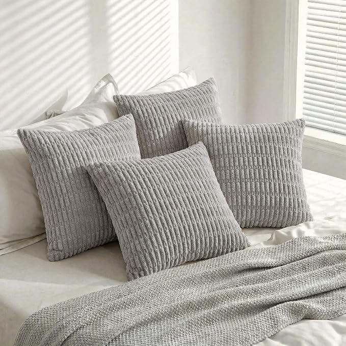 Fancy Homi 4 Packs Decorative Throw Pillow Covers for Living Room Couch Bed, Modern Farmhouse Boho Home Décor Accent Cushion Case, 16" x 16", Gray