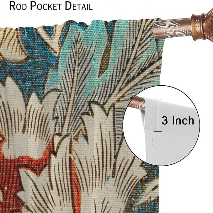 William Morris Plant Floral Blackout Window Curtains, Bohemian Vintage Rustic Flowers William Morris Art Style Window Drapes, for Bedroom Living Room 26(W)*84(L) 2 Panels