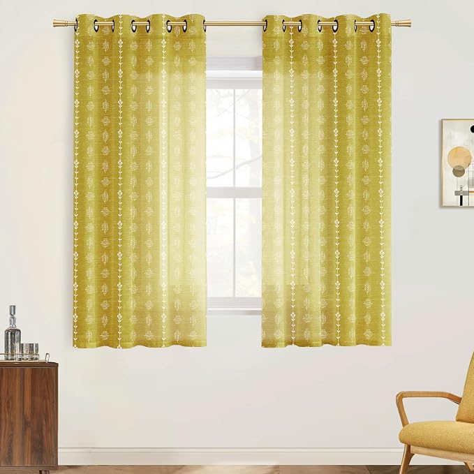 Lino Rosa Spring Curtains for Living Room 63 Inch Length,Daisy Floral Sheer Window Curtain Panels for Kitchen Bathroom Kids Bedroom,Dark Yellow and White