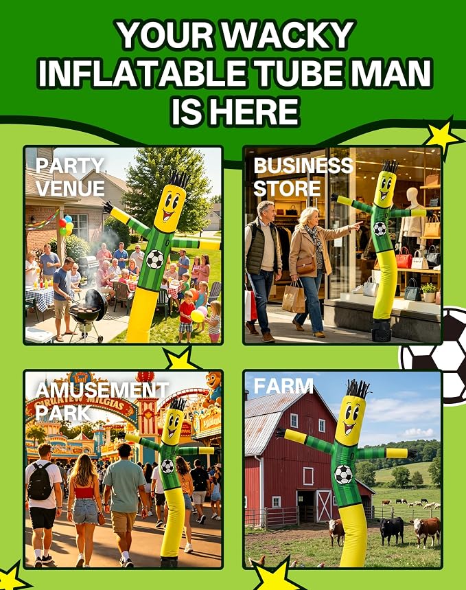 7 FT Inflatable Tube Man with Blower: Soccer Sports Theme Inflatable Dancing Man for Indoor & Outdoor Advertising, Party Decorations, Store Grand Openings, Business & Events (Green)
