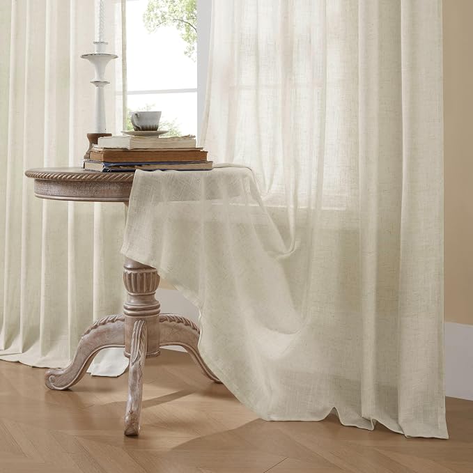 Joydeco Linen Curtains 108 Inch Length 2 Panel Sets,Light Filtering Curtains for Bedroom 100 Inch Wide Living Room Drapes with Back Tabs & Rod Pockets (W100 x L108 Inch, Beige)