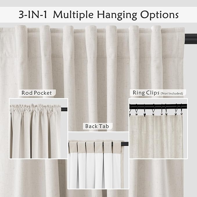 UHITECH Cream Curtains 80 Inches Long for Bedroom Window Linen 100% Blackout Curtain Thermal Black Out Drapes for Bedroom 2 Panels Set (52W x 80L)