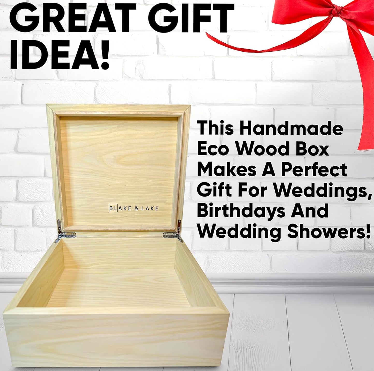 Blake & Lake Wooden Box with Hinged Lid - Solid Maple Wood Eco Box - Wood Storage Box with Lid - Wooden Keepsake Box - Decorative wooden boxes with lids (Maple)