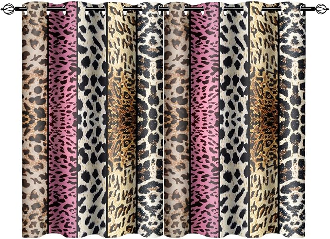 Wild Animal Print Curtain, Room Darkening Thermal Insulated Blackout Leopard Boa Window Drapes with Grommets for Living, Dining, Bedroom, Pink Leopard Print, 42"x 60", 2 Panels
