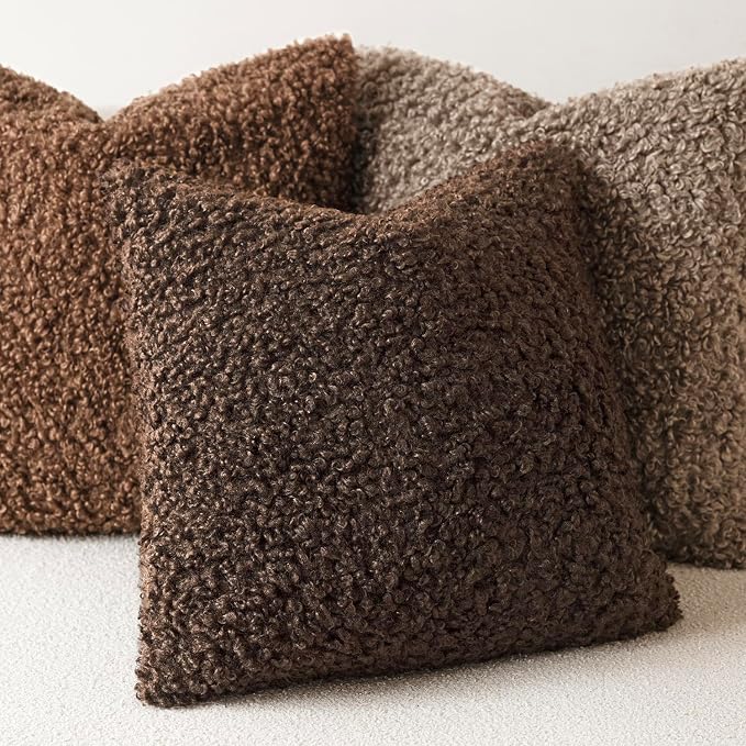 Foindtower 2 Pieces 20x20 Inch Dark Brown, Faux Fur Throw Pillow Cover Accent Sherpa Furry Pillow Covers Fuzzy Soft Pillowcases Cozy Sheepskin Decorative Fleece Cushion Case for Bed Couch Living Room