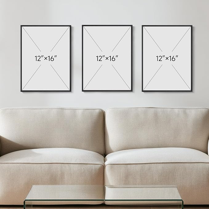 Framed Abstract Mid Century Modern Wall Art Bedroom, 3 Piece Colorful Bright Blue Yellow Canvas Artwork for Walls, Modern Paintings Prints Pictures for Living Room Hallway Kitchen Wall Decor, 12x16 In