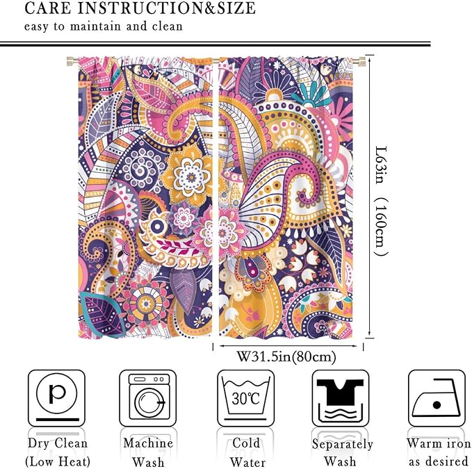 Boho Curtains, Abstract Pelis Boho Brown Vintage Floral Ethnic Tribal Blossom Print, Blackout Curtains for Bedroom Living Room63X63 Inch