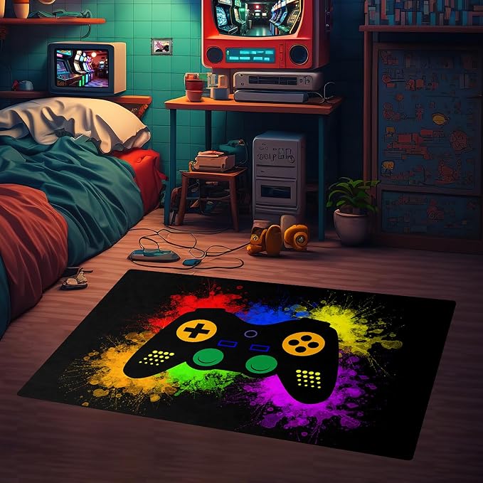 Gaming Rugs for Boys Teens Bedroom Decor Gamer Rugs for Living Room Gamepad Controller Carpets, 2'x3'