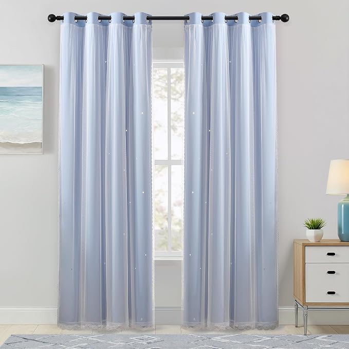 XiDi Star Blackout Curtains for Living Room 96 inches Long Thermal Insulated Grommet Room Darkening Window Treatments Sound Reducing Drapes for Bedroom Girls Nursery Kids 2 Panels, W34 x L96
