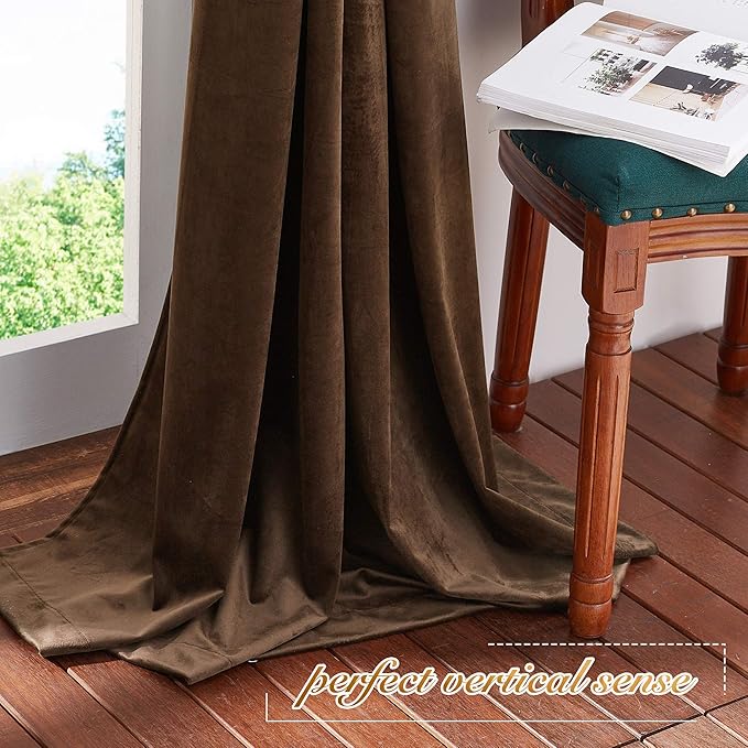 NICETOWN Brown Velvet Room Darkening Curtains, Home Decor Light Blocking Thermal Insulated Drapes for Theater and Movie Room (Set of 2, 72 inches Long)