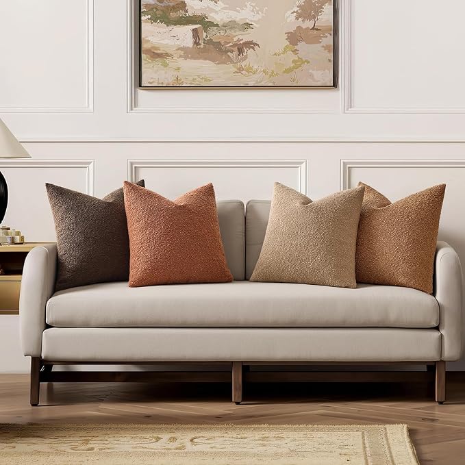 MIULEE Pack of 4 Fall Decorative Textured Boucle Throw Pillow Covers | 18x18 Inch Rustic Accent Pillow Cases Soft Couch Cushion Covers for Modern Farmhouse Boho Sofa Bed Livingroom Home Decor