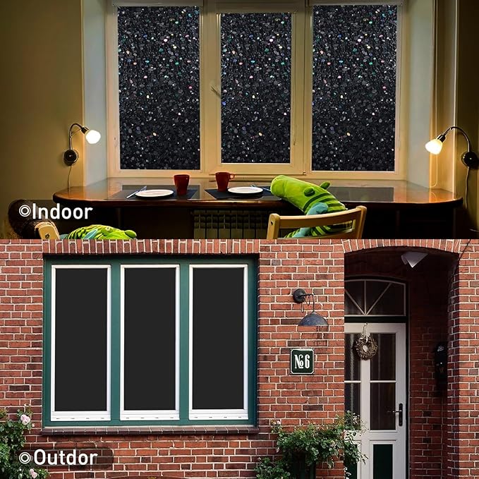 LEMON CLOUD Total Blackout Window Film, Vinyl Clings, Stained 3D Decorative Stickers for Glass, Static Door Window Covering, Privacy Window Blackout film, Self-Adhesive, Black Pebble(35.4In X 157.4In)