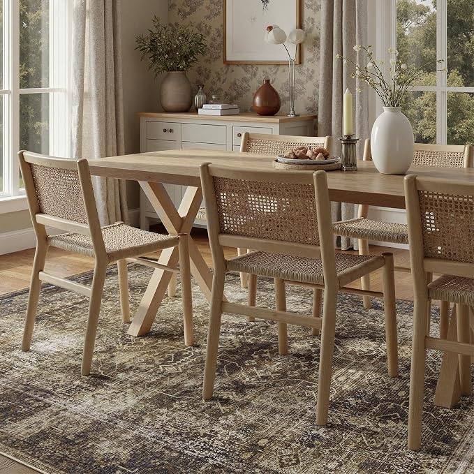 DCX Washable 5x7, Kid & Pet Friendly with Rubber Back Non Slip, Stain Resistant Vintage Rug for Living Room, Bedroom, Home Office, Soft Low Pile Large Farmhouse Distressed Carpet, Brickred