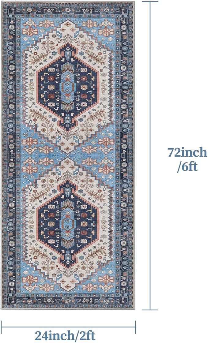 Ciicool Washable Non Slip Runner Rug, 2x6ft Hallway Rug Vintage Kitchen Rugs Soft Carpet for Entrance Bedroom Bedside Living Room Kitchen Laundry Bathroom Decor