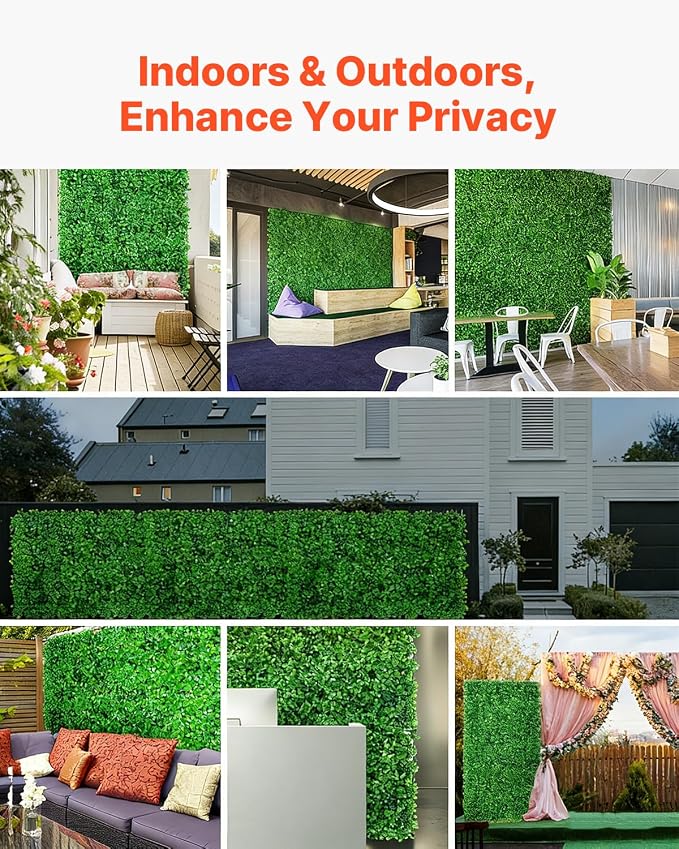 VEVOR 12PCS Artificial Boxwood Panels, 20 x 20 inch Boxwood Hedge Wall Panels Artificial Grass Backdrop Wall, 1.6 in Sun Protected Privacy Hedge Screen for Indoor Outdoor Garden Fence Backyard