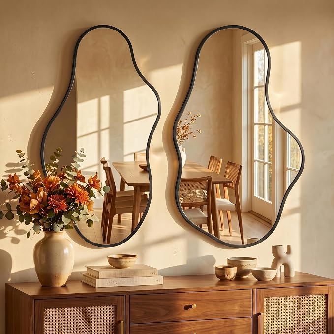 Bathroom Mirror for Over Sink-Black Room Decor Wall Mirror 22"x 36" | Irregular Wall Mirror - Asymmetrical Abstract Mirror Unique for Bedroom, Living Room, Cloakroom, Entryway