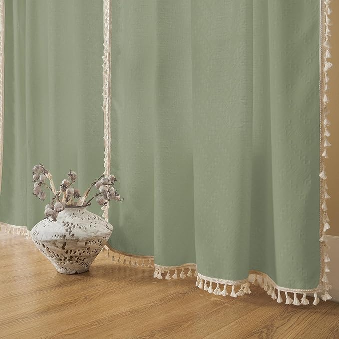 Joydeco Custom Boho Curtain Panel for Bedroom Living Room - Super Soft Light Filtering Country Rustic Semi Sheer Farmhouse Rod Pocket (Custom, Sage Green)