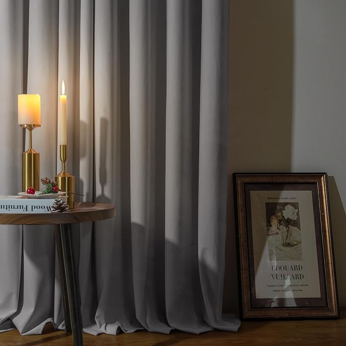 YoungsTex Light Grey Velvet Blackout Curtains 84 Inch Length 2 Panels for Bedroom, Thermal Insulated Drapes with Grommet Room Darkening Privacy for Living Room, 52 X 84 Inch